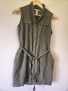 Banana Republic Linen Blend Utility Safari Dress New Moss Green Sleeveless Sz 2